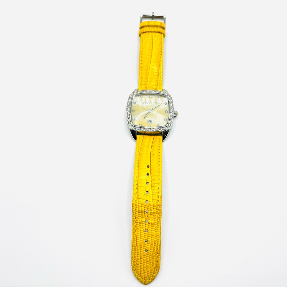 Joan Rivers Classics Wristwatch w/Crystal Rhinestones Yellow leather Band